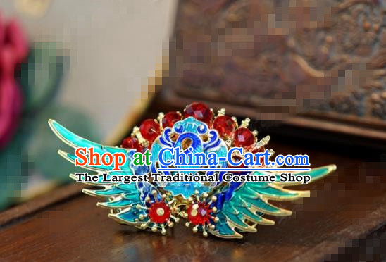 Traditional Chinese Ancient Queen Cloisonne Crane Hair Clip Handmade Hanfu Court Hairpins Hair Accessories for Women