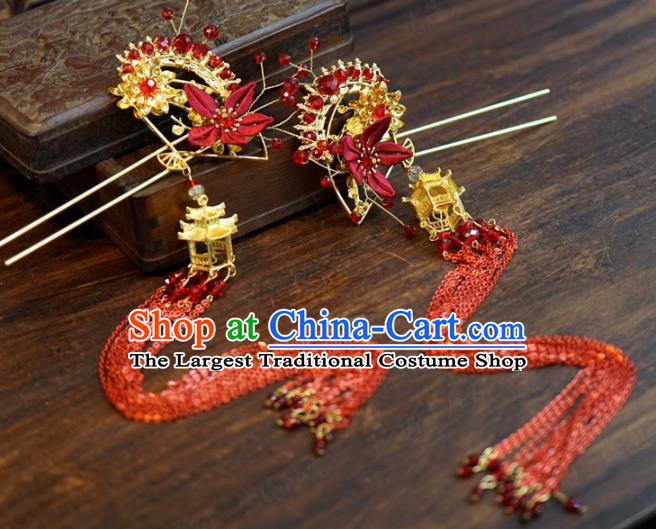 Traditional Chinese Ancient Bride Tassel Hair Clip Handmade Hanfu Court Queen Hairpins Hair Accessories for Women