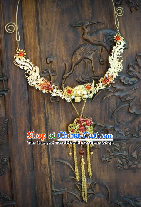 Traditional Chinese Handmade Court Golden Phoenix Necklace Jewelry Accessories Ancient Princess Tassel Necklet for Women