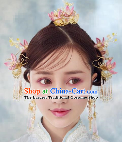 Traditional Chinese Wedding Hair Accessories Luxury Plum Phoenix Coronet Ancient Bride Tassel Hairpins Complete Set for Women