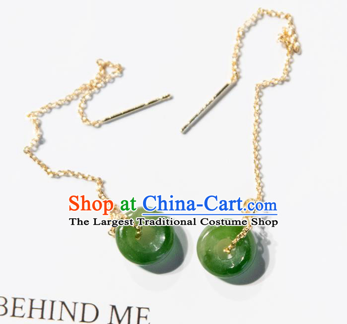 Traditional Chinese Handmade Court Green Ring Tassel Ear Accessories Classical Earrings for Women