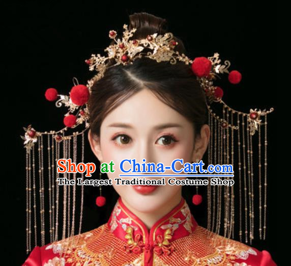 Traditional Chinese Wedding Phoenix Coronet Hair Accessories Ancient Bride Tassel Hairpins Complete Set for Women