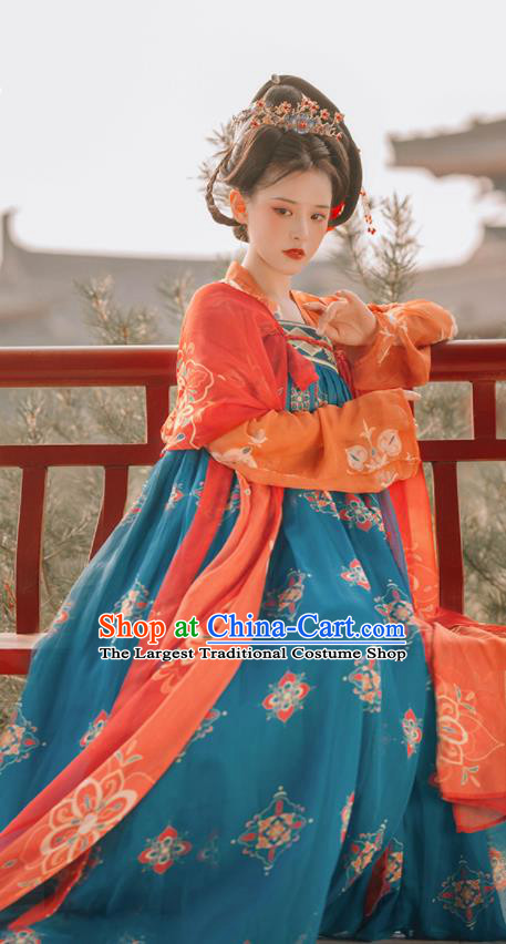 Traditional Chinese Tang Dynasty Imperial Concubine Replica Costumes Ancient Flying Apsaras Green Hanfu Dress for Women
