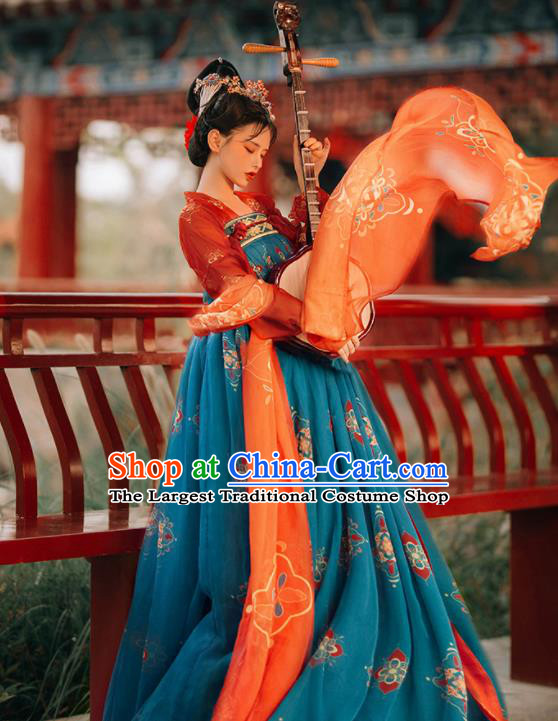 Traditional Chinese Tang Dynasty Replica Costumes Ancient Imperial Concubine Flying Apsaras Green Hanfu Dress for Women
