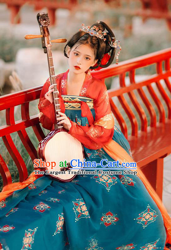 Traditional Chinese Tang Dynasty Replica Costumes Ancient Imperial Concubine Flying Apsaras Green Hanfu Dress for Women