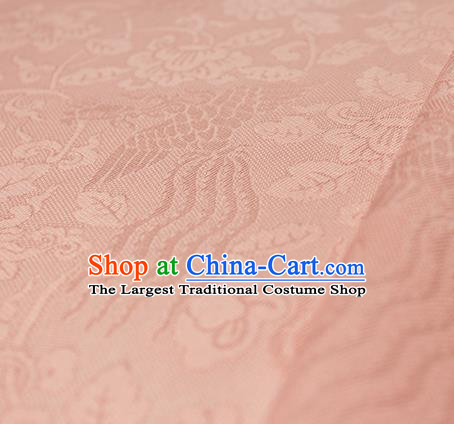 Traditional Chinese Classical Phoenix Flowers Pattern Pink Silk Fabric Ancient Hanfu Dress Silk Cloth