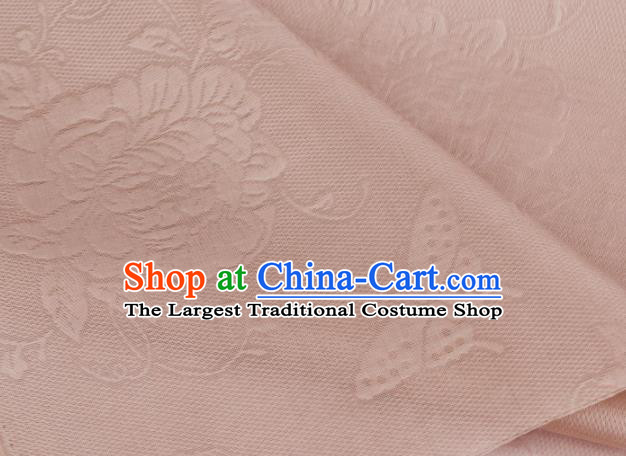Traditional Chinese Classical Peony Butterfly Pattern Design Pink Silk Fabric Ancient Hanfu Dress Silk Cloth