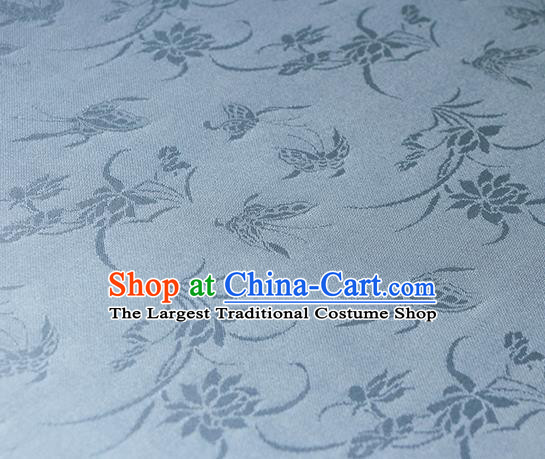 Traditional Chinese Classical Butterfly Lotus Pattern Light Blue Silk Fabric Ancient Hanfu Silk Cloth