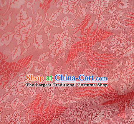 Traditional Chinese Classical Phoenix Peony Pattern Red Silk Fabric Ancient Hanfu Dress Silk Cloth