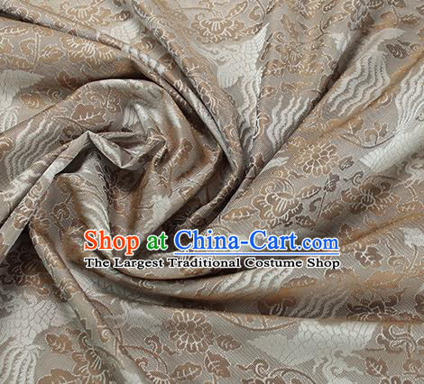 Traditional Chinese Classical Phoenix Peony Pattern Khaki Silk Fabric Ancient Hanfu Dress Silk Cloth