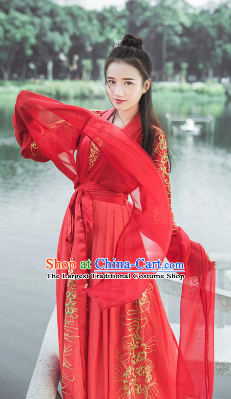 Traditional Chinese Tang Dynasty Bride Wedding Replica Costumes Ancient Nobility Lady Red Hanfu Dress for Women