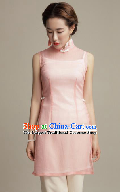 Chinese Traditional Tang Suit Pink Silk Blouse Classical National Shirt Upper Outer Garment for Women