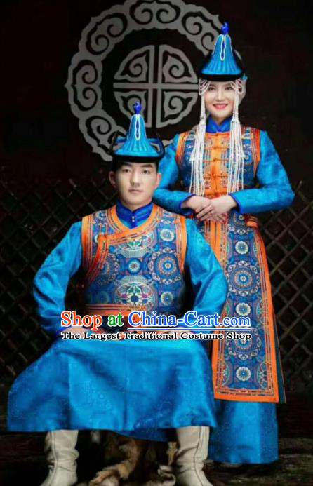 Chinese Traditional Mongol Nationality Costumes Mongolian Ethnic Wedding Clothing Complete Set for Women for Men