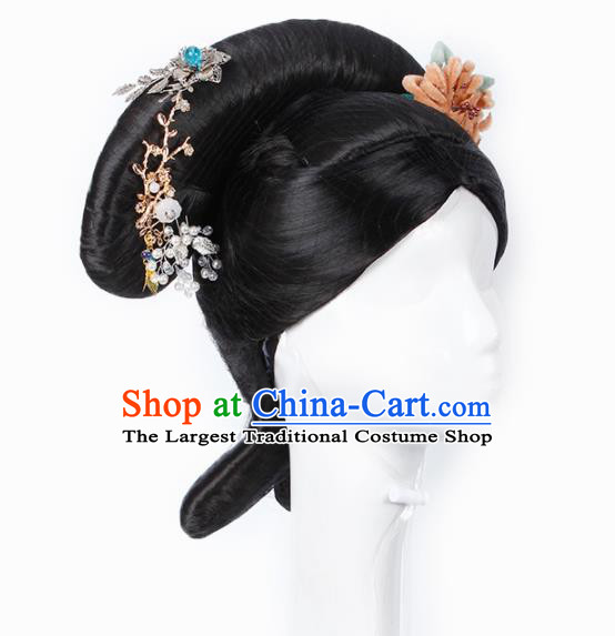 Chinese Traditional Qing Dynasty Manchu Princess Wigs and Hairpins Ancient Imperial Concubine Hair Accessories for Women