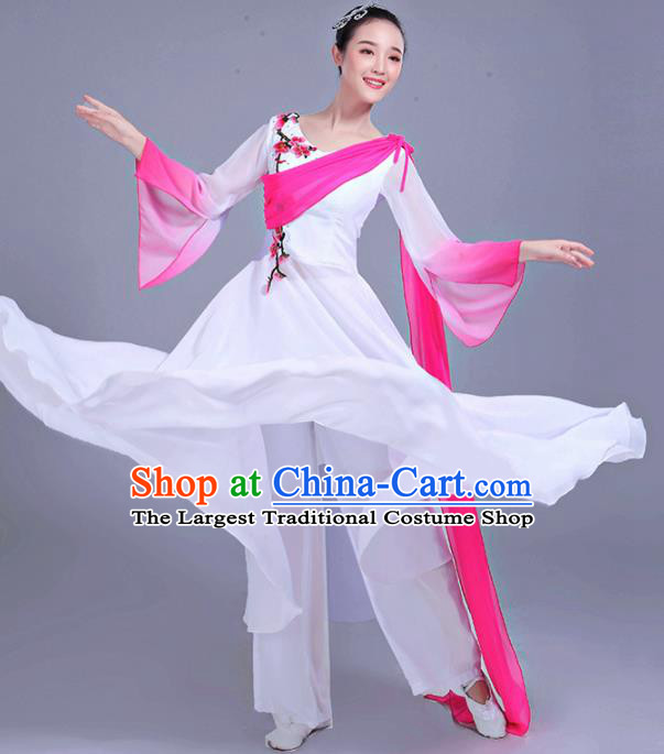 Chinese Traditional Umbrella Dance Stage Show White Dress Classical Dance Fan Dance Costume for Women