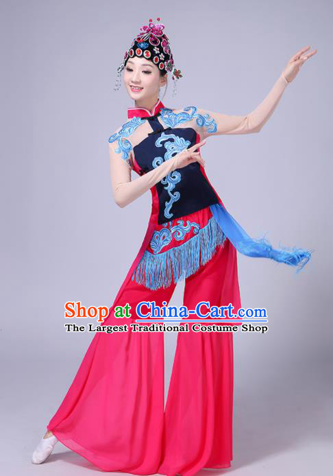 Chinese Traditional Umbrella Dance Rosy Dress Beijing Opera Classical Dance Fan Dance Costume for Women