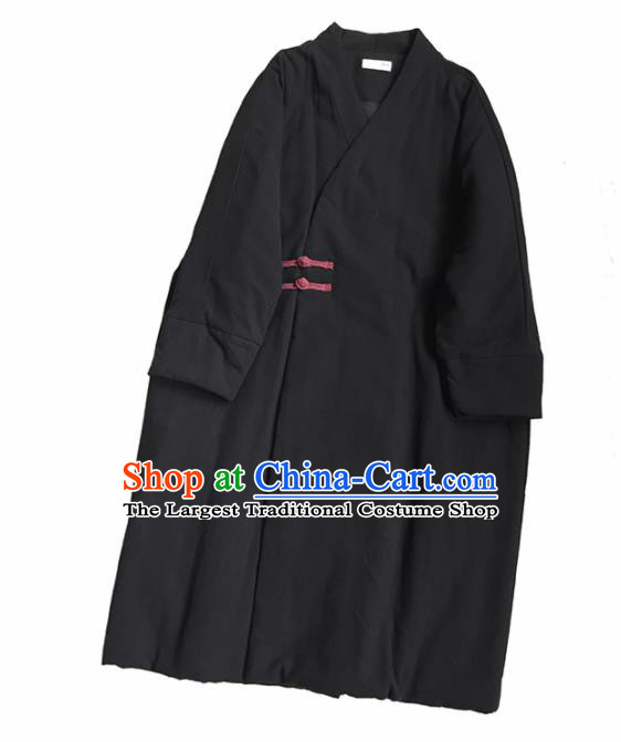 Chinese Traditional Tang Suit Black Cotton Wadded Coat National Outer Garment Costume for Women