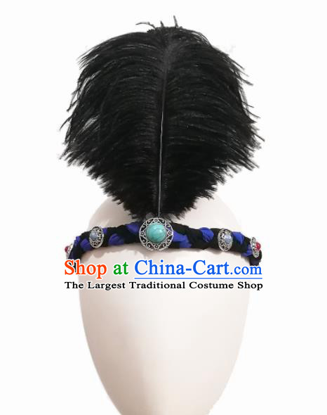 Chinese Traditional Classical Dance Hair Accessories Mongol Nationality Ethnic Feather Hair Clasp for Women