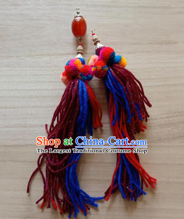 Chinese Traditional Ethnic Ear Accessories Nationality Colorful Wool Yarn Earrings for Women