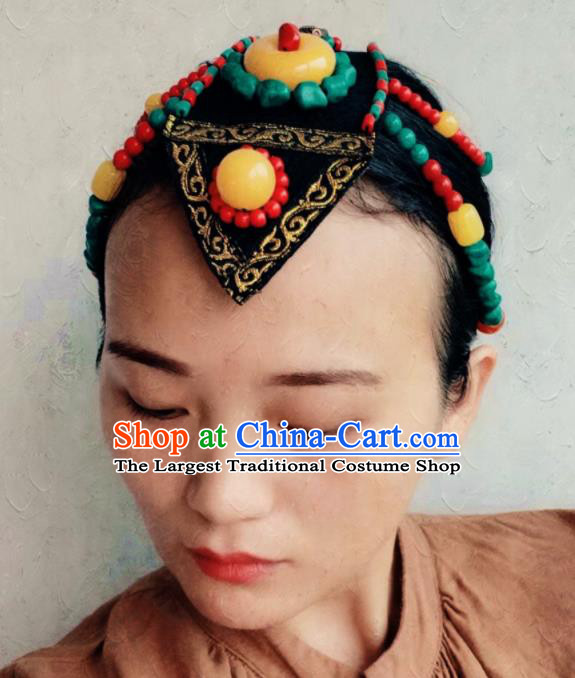 Chinese Traditional Zang Ethnic Navy Hair Clasp Hair Accessories Tibetan Nationality Headwear for Women