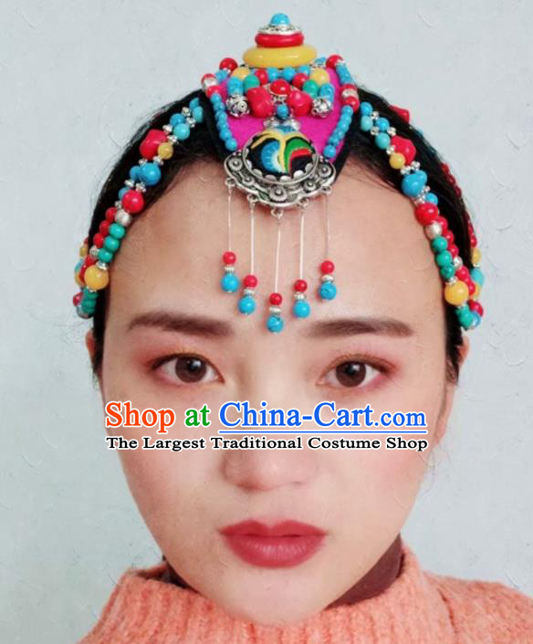Chinese Traditional Zang Ethnic Rosy Hair Clasp Hair Accessories Tibetan Nationality Headwear for Women