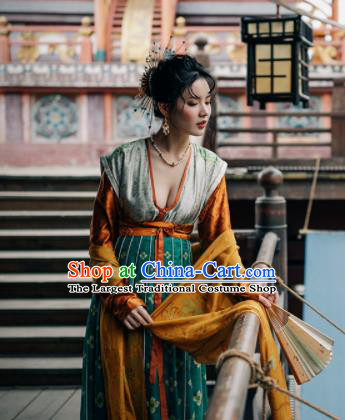 Chinese Ancient Tang Dynasty Las Meninas Silk Hanfu Dress Traditional Court Maid Replica Costume for Women