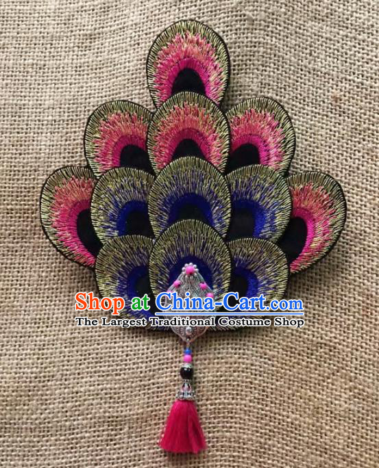 Chinese Traditional Dai Ethnic Hair Accessories Peacock Dance Embroidered Hair Claw Headwear for Women