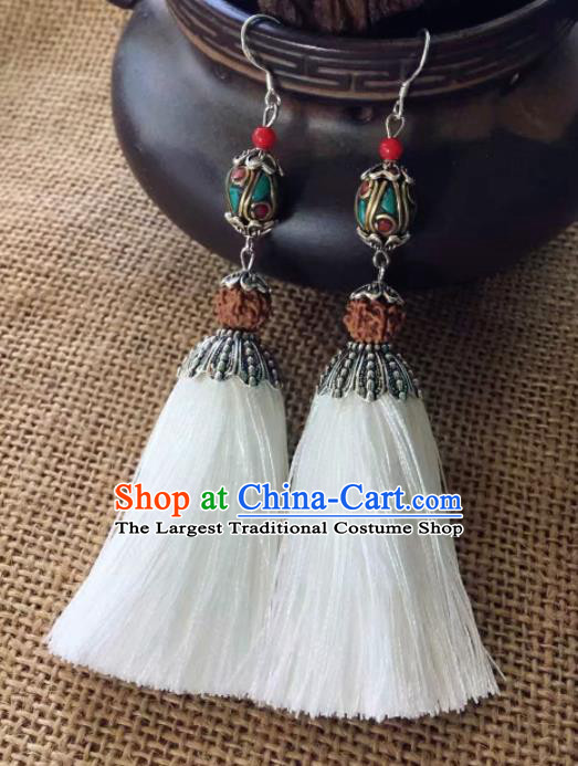 Chinese Traditional Ethnic Linden Ear Accessories Miao Nationality Silver Carving Earrings for Women