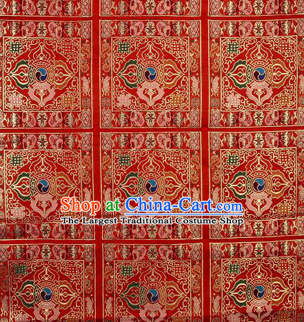 Asian Chinese Traditional Pattern Red Brocade Buddhism Tibetan Robe Satin Fabric Chinese Silk Material