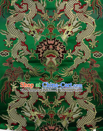 Asian Chinese Traditional Dragon Lotus Pattern Green Brocade Tibetan Robe Satin Fabric Silk Material
