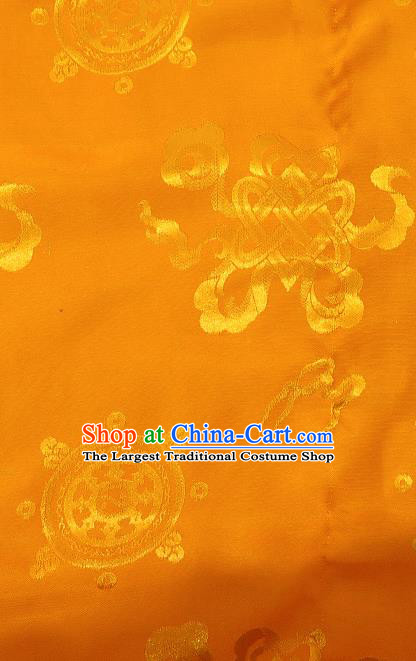 Asian Chinese Traditional Lucky Wheel Pattern Golden Brocade Tibetan Robe Satin Fabric Silk Material