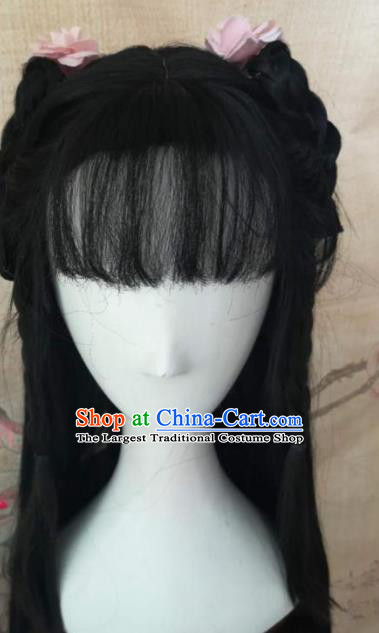 Chinese Traditional Cosplay Dragon Oath Zhong Ling Wigs Ancient Female Swordsman Wig Sheath Hair Accessories for Women