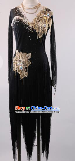 Top Latin Dance Competition Black Tassel Dress Modern Dance International Rumba Dance Costume for Women