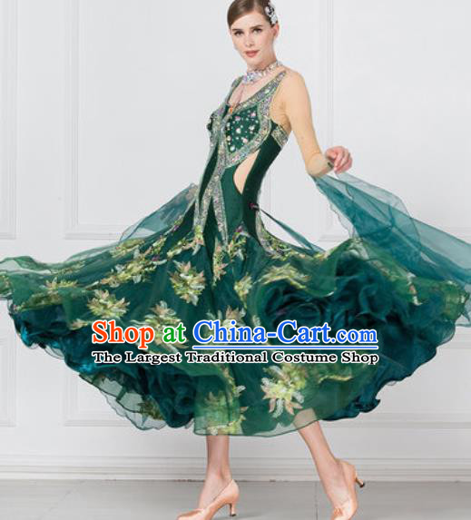 Professional Ballroom Dance Waltz Atrovirens Dress International Modern Dance Competition Costume for Women