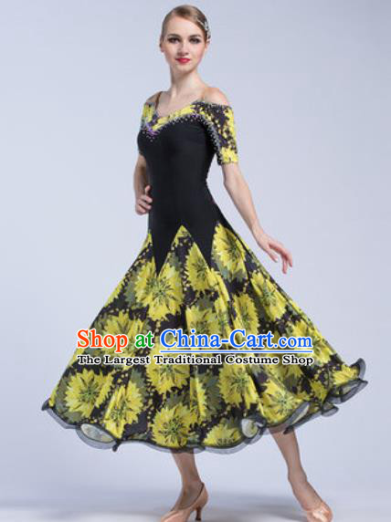 Professional Modern Dance Yellow Dress Ballroom Dance International Waltz Competition Costume for Women
