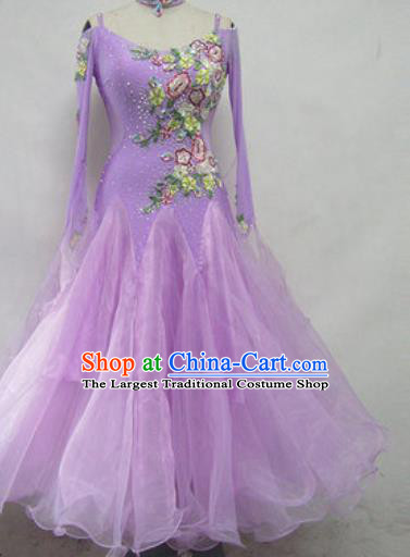 Top Waltz Competition Modern Dance Lilac Dress Ballroom Dance International Dance Costume for Women