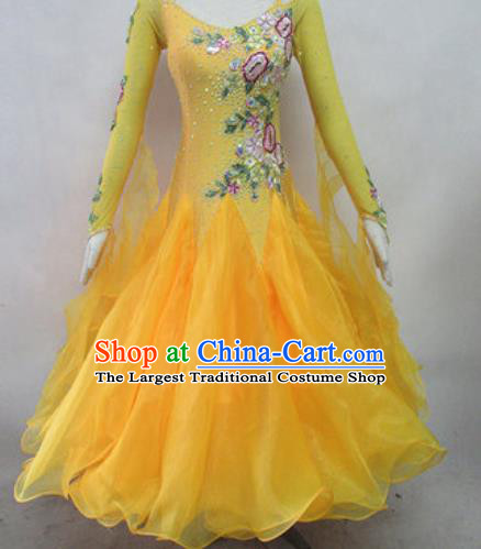 Top Waltz Competition Modern Dance Yellow Dress Ballroom Dance International Dance Costume for Women
