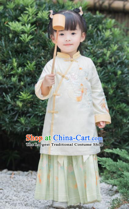 Chinese National Girls Beige Cheongsam Costume Traditional New Year Qipao Dress for Kids