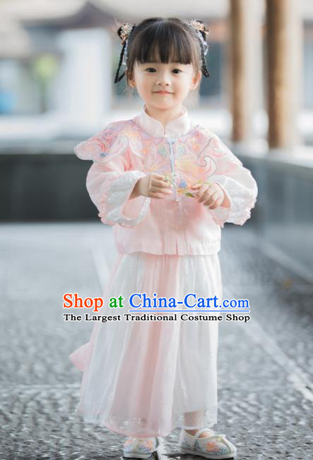 Chinese National Girls Pink Tang Suit Cheongsam Costume Traditional New Year Qipao Dress for Kids