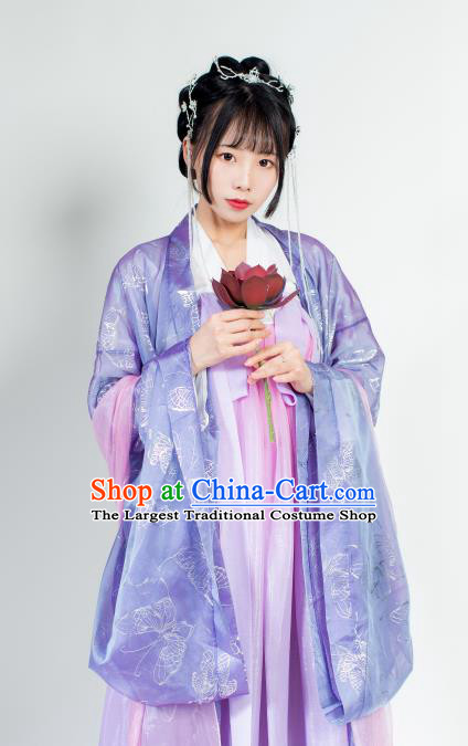 Ancient Chinese Tang Dynasty Purple Hanfu Dress Court Lady Historical Costumes for Women
