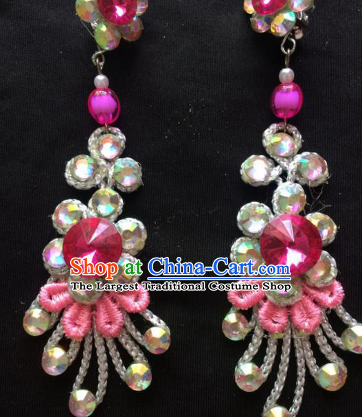 Chinese Beijing Opera Diva Earrings Traditional Peking Opera Princess Rosy Crystal Ear Accessories for Women