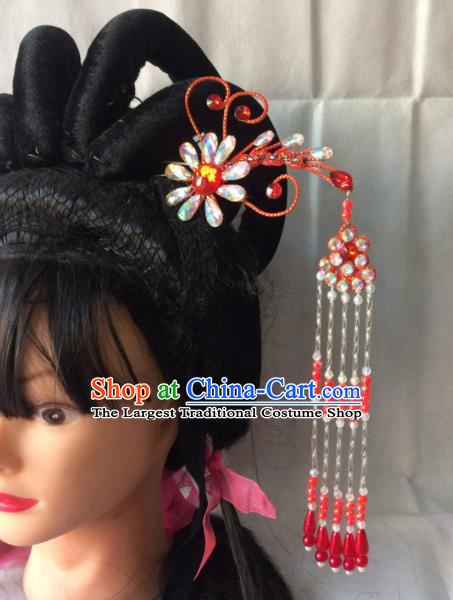 Chinese Beijing Opera Diva Red Phoenix Hairpins Traditional Peking Opera Princess Hair Accessories for Women