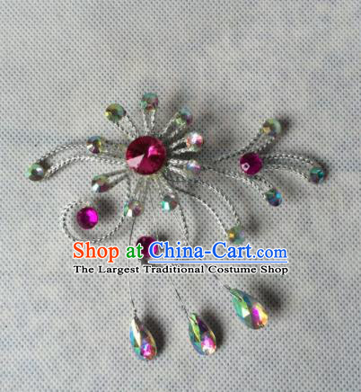 Chinese Beijing Opera Diva Rosy Crystal Hair Claw Hairpins Traditional Peking Opera Hair Accessories for Women