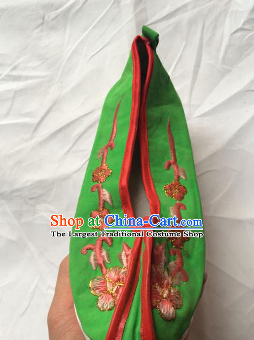 Chinese Beijing Opera Princess Green Shoes Traditional Peking Opera Diva Embroidered Shoes for Women