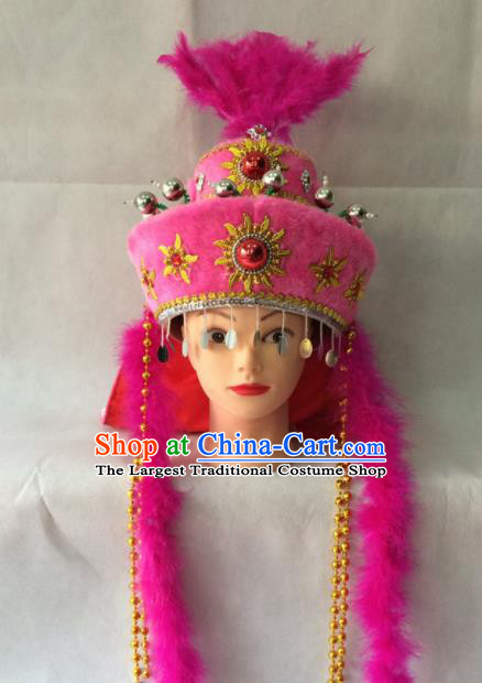 Chinese Beijing Opera Princess Pink Hat Traditional Peking Opera Diva Hair Accessories for Women