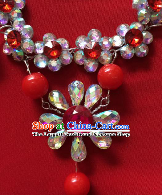 Chinese Beijing Opera Princess Rosy Crystal Necklace Traditional Peking Opera Diva Accessories for Women