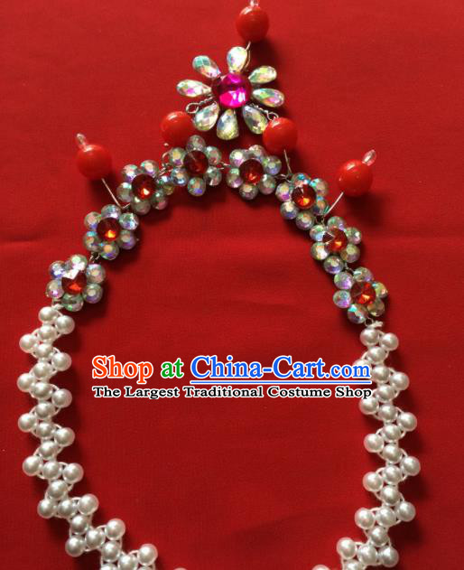 Chinese Beijing Opera Princess Rosy Crystal Necklace Traditional Peking Opera Diva Accessories for Women