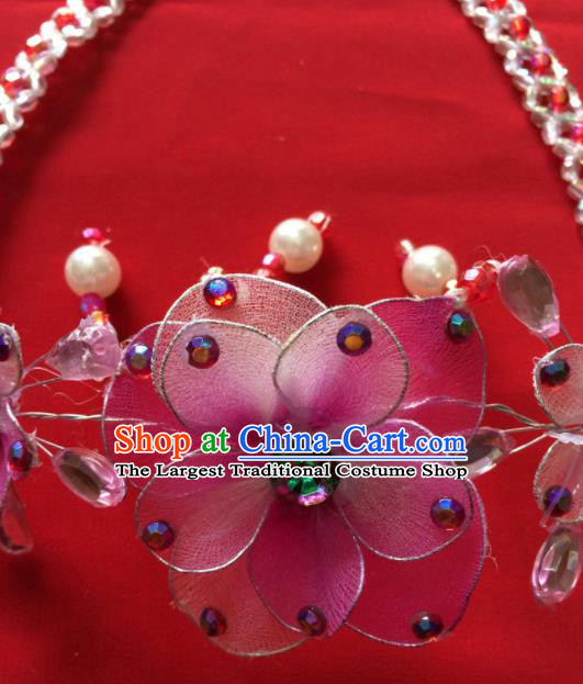 Chinese Beijing Opera Princess Pink Flowers Necklace Traditional Peking Opera Diva Accessories for Women