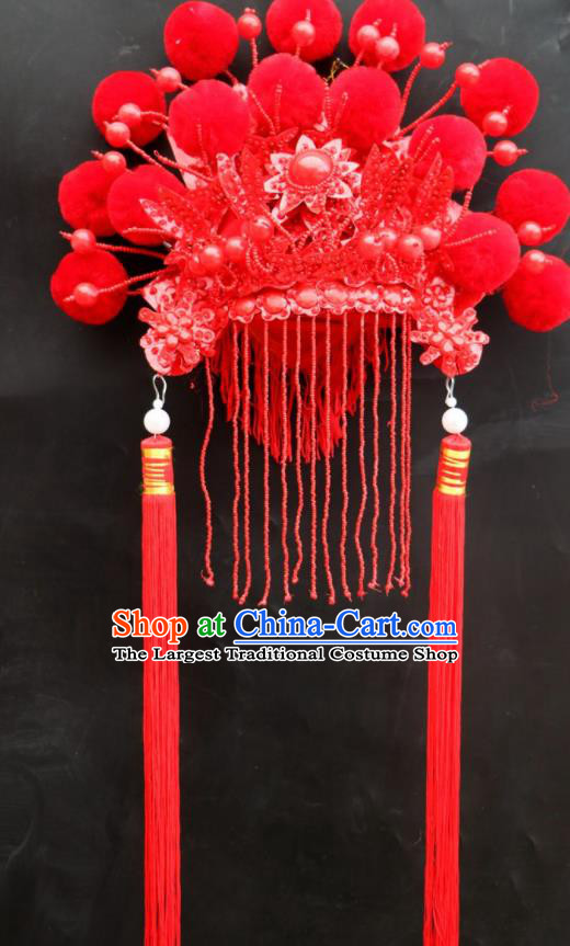 Chinese Beijing Opera Imperial Consort Red Phoenix Coronet Traditional Peking Opera Bride Hat Hair Accessories for Women