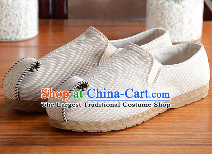 Traditional Chinese Handmade Flax White Shoes National Multi Layered Cloth Shoes for Men
